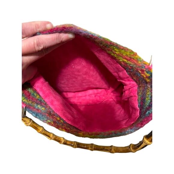 Handmade bag wool felted purse multicolored handbag w wooden handle bright color - Picture 5 of 8